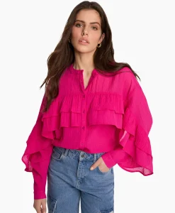 Alix The Label Blouse Woven Structured Chiffon Ruffle Roze