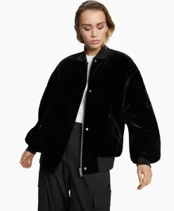 Alix The Label Bomberjack Ladies Woven Oversized Velvet Zwart