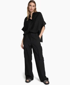 Alix The Label Cargobroek Woven Linen Cargo Zwart