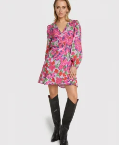 Alix The Label Jurk Ladies Woven Painted Flower Broderie Dress Print + 2 Kleurig