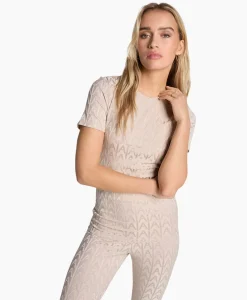 Alix The Label T-Shirt Korte Mouw Knitted A Jacquard Zand