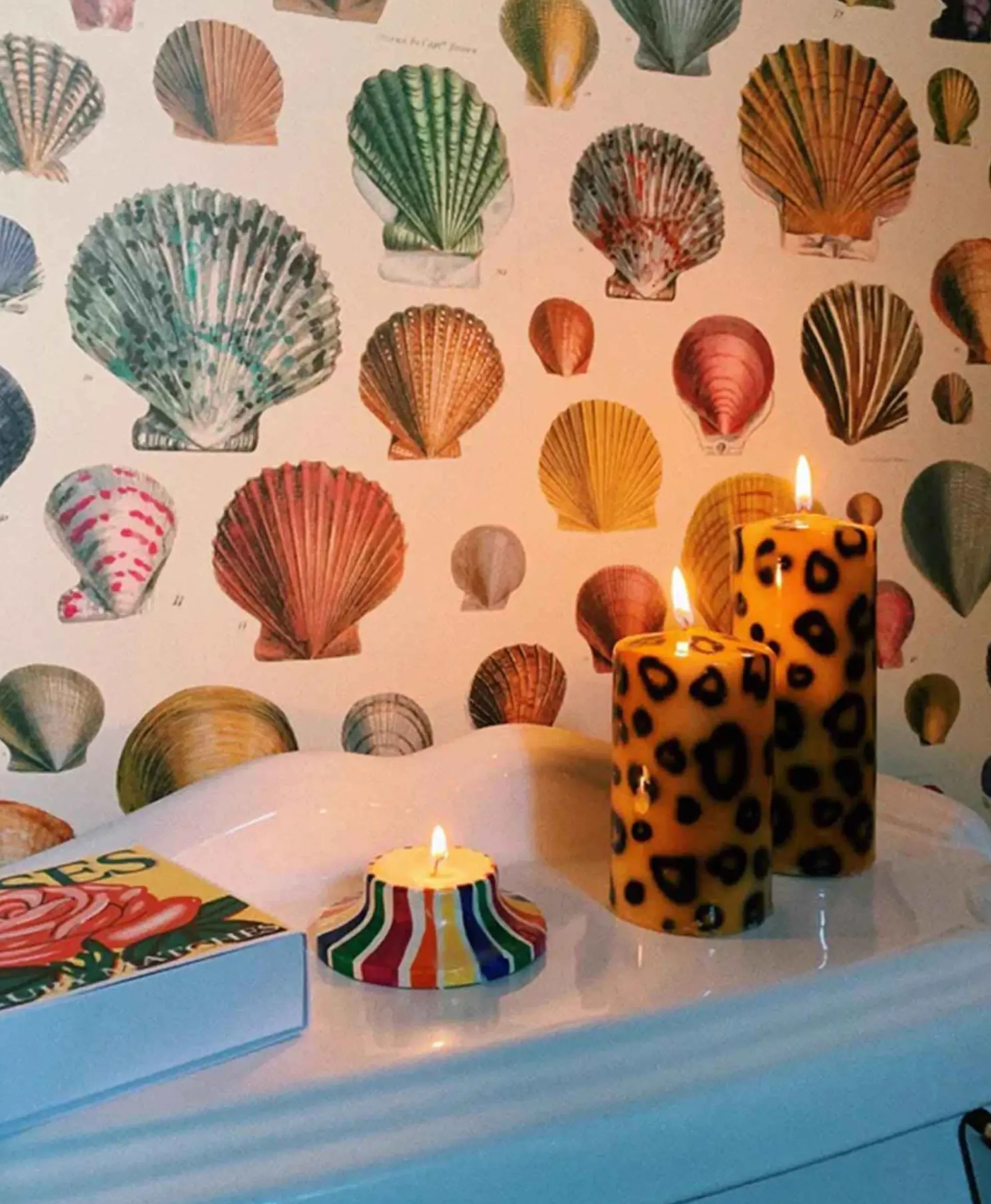 Anna+Nina Kaars Large Leopard Print Pillar Candle Bruin
