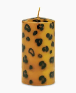 Anna+Nina Kaars Small Leopard Print Pillar Candle Bruin