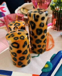 Anna+Nina Kaars Small Leopard Print Pillar Candle Bruin