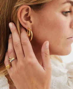 Anna+Nina Oorbellen Love Story Hoop Earrings Silver Goldplat Goud