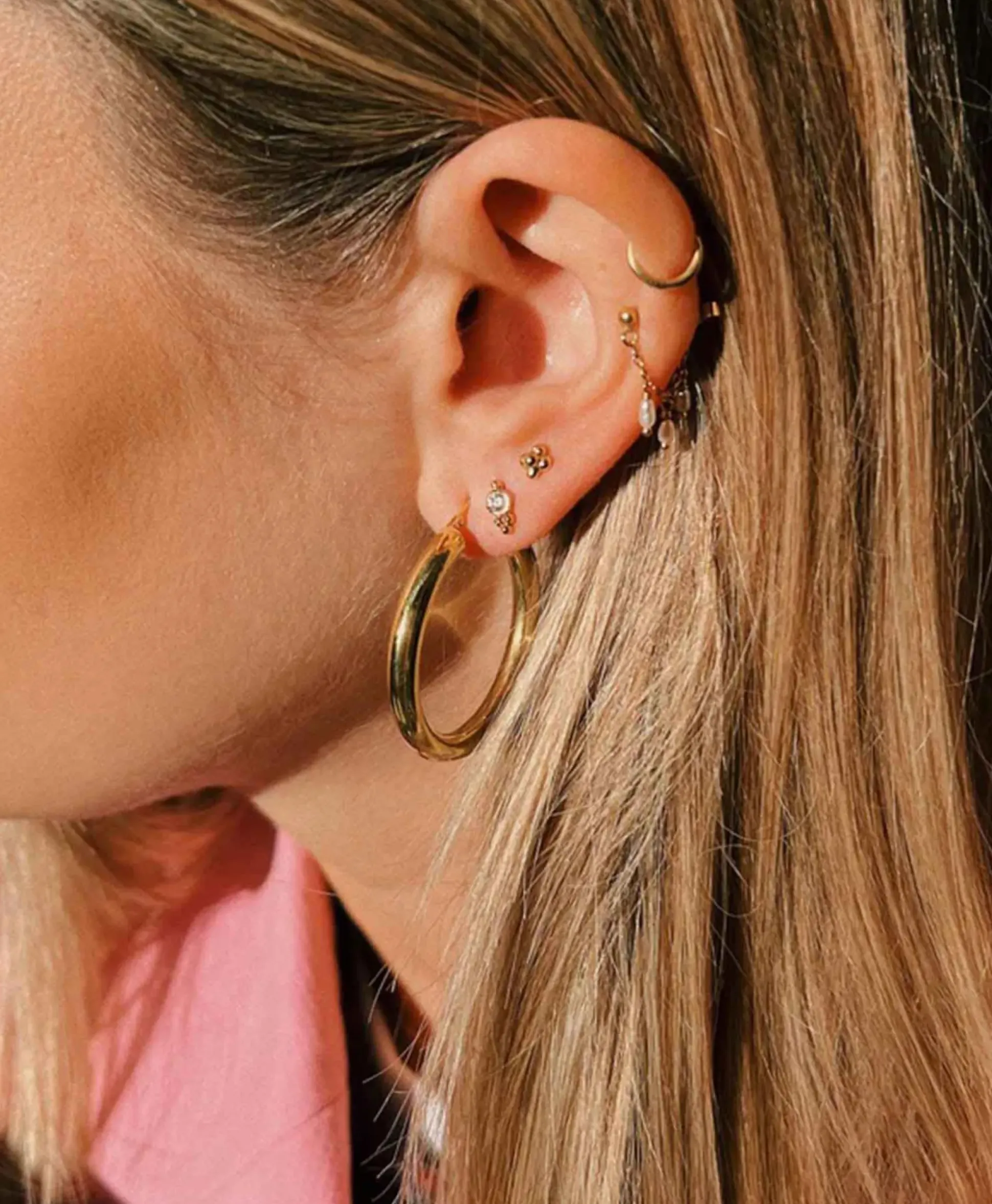 Anna+Nina Oorbellen Round Plain Hoop Earrings Silver Goldpla Goud