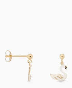 Anna+Nina Oorbellen Single Swan Lake Stud Earring Silver Gol Wit