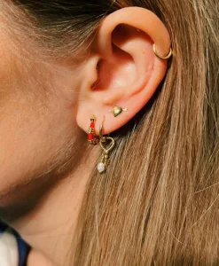 Anna+Nina Oorbellen Single Cupid Stud Earring Silver Goldpla Goud