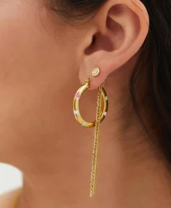 Anna+Nina Oorbellen Single Smiley Stud Silver Goldplated Goud