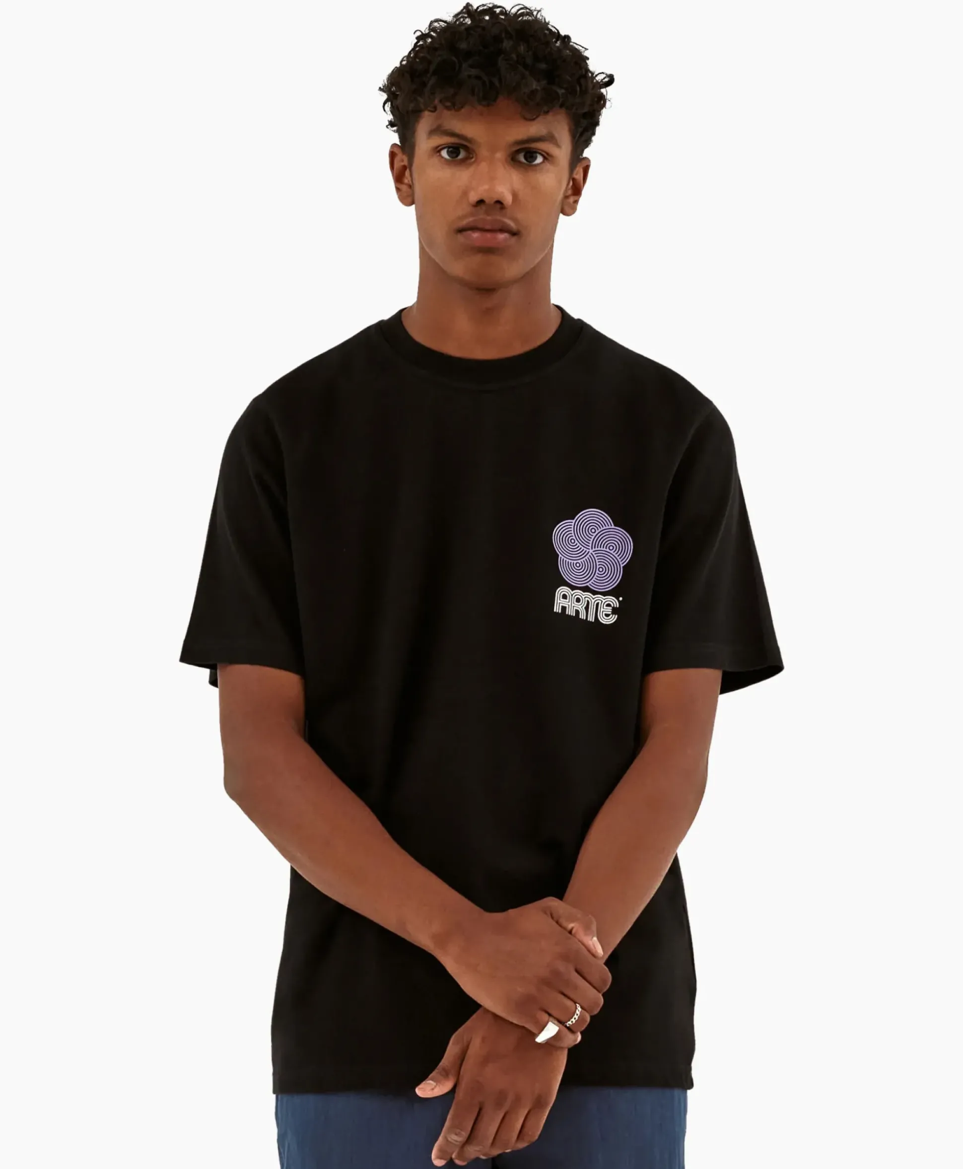Arte Antwerp T-Shirt Korte Mouw Circle Flower Back Front Print Zwart