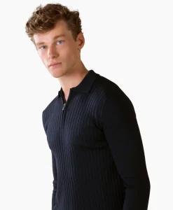 Aurelien Aurelien Pullover Rib Zip Polos Ls Donker Blauw