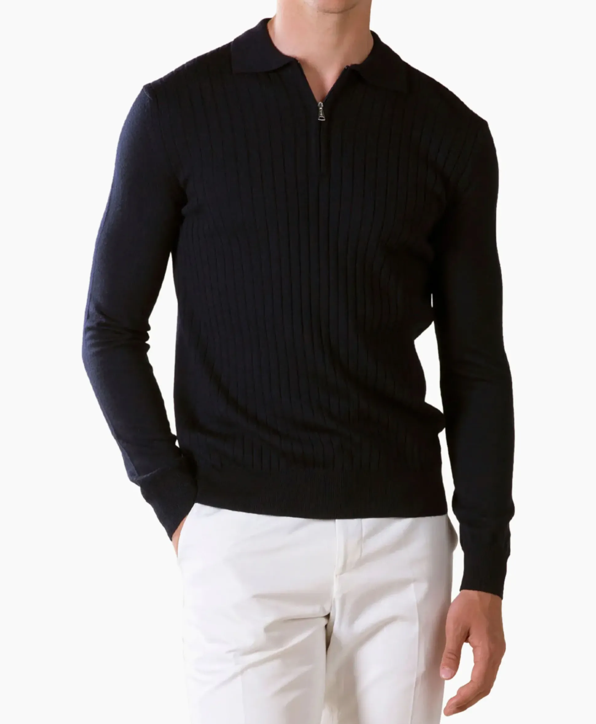 Aurelien Aurelien Pullover Rib Zip Polos Ls Donker Blauw