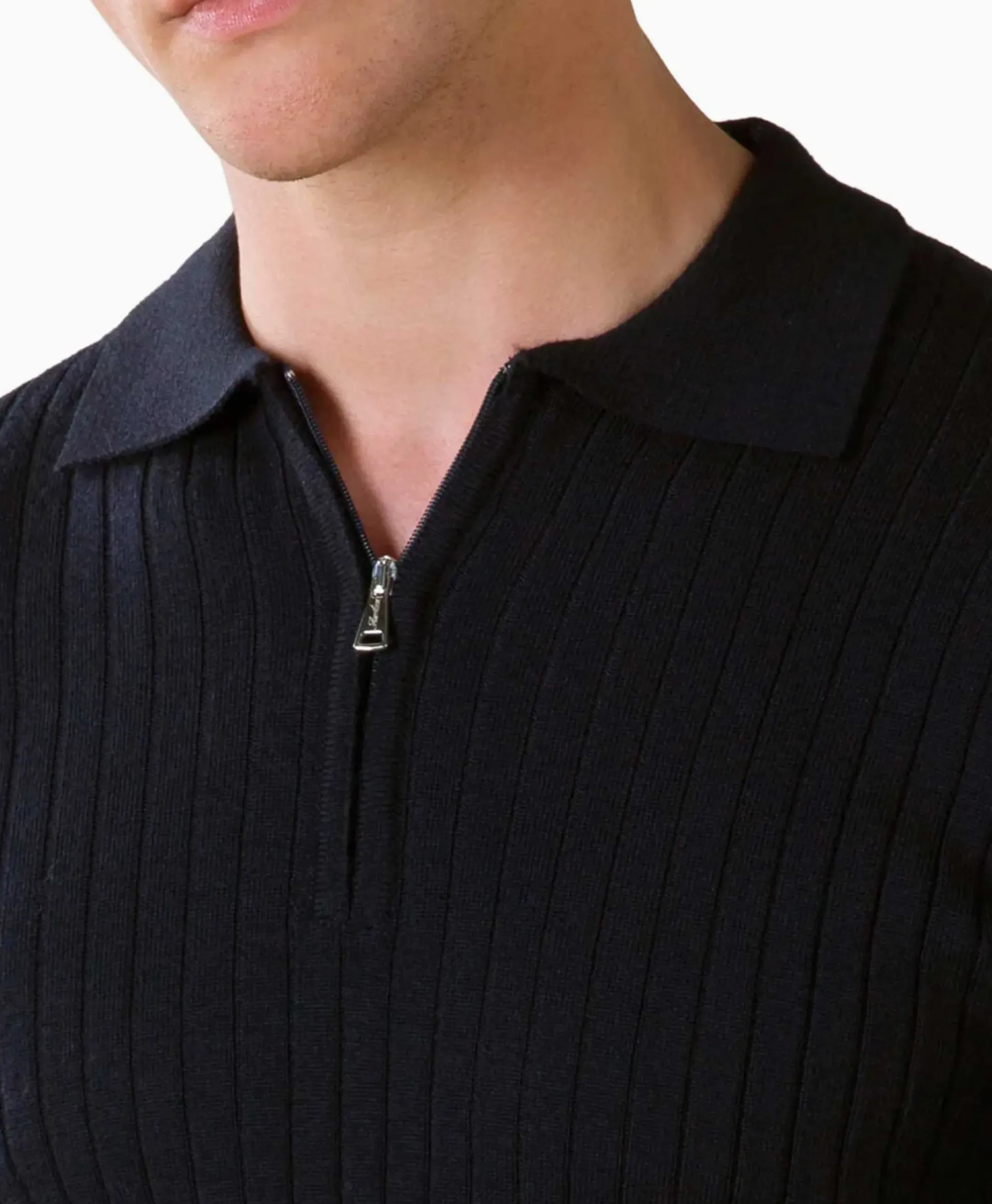 Aurelien Aurelien Pullover Rib Zip Polos Ls Donker Blauw