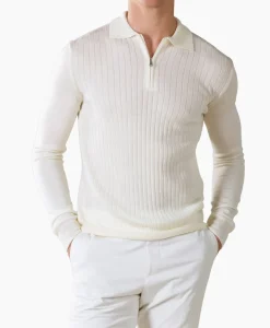 Aurelien Aurelien Pullover Rib Zip Polos Ls Ivoor / Naturel