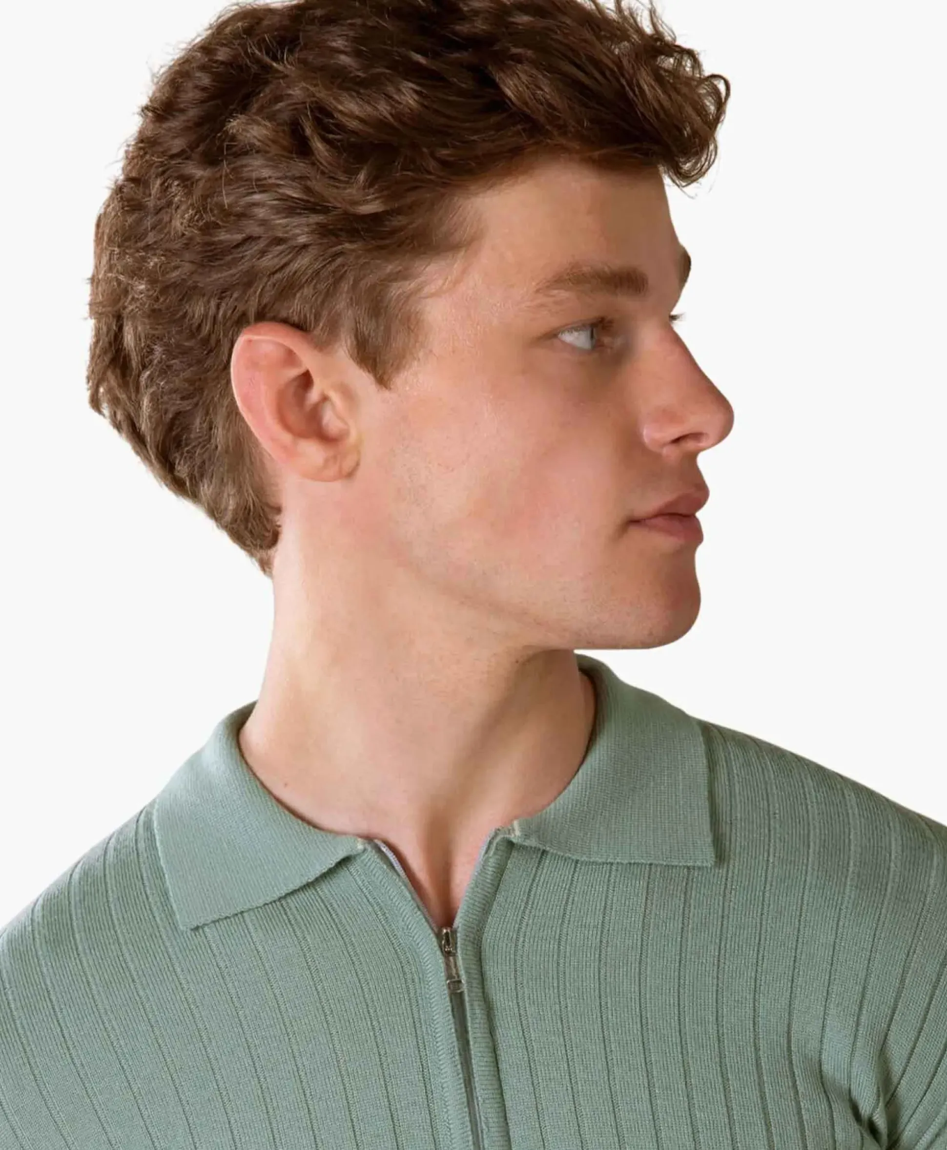 Aurelien Aurelien Pullover Rib Zip Polos Ls Licht Groen