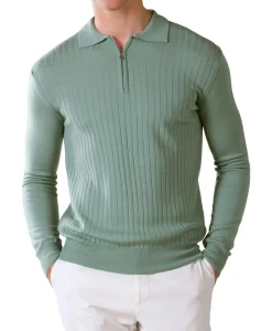 Aurelien Aurelien Pullover Rib Zip Polos Ls Licht Groen