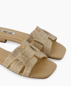Bibi Lou Sandaal Zonder Hak Strass Beige
