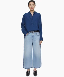 Closed Blouse Open Neck Blauw