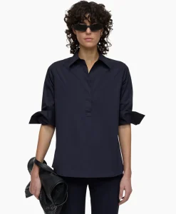 Closed Blouse Open Neck Tunic Donker Blauw