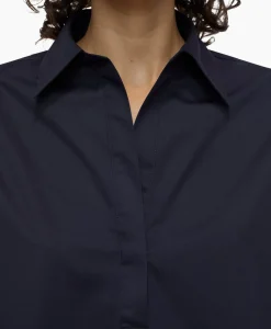 Closed Blouse Open Neck Tunic Donker Blauw