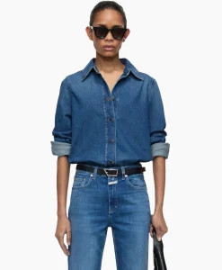 Closed Blouse Straight Fitted Blauw