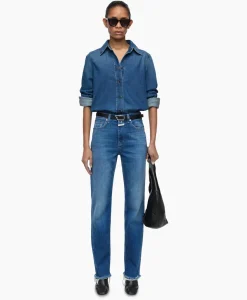 Closed Blouse Straight Fitted Blauw