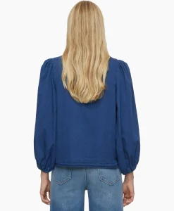 Closed Blouse Voluminous Sleeve Donker Blauw