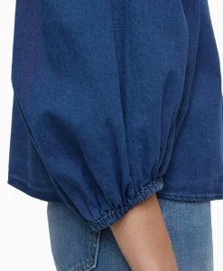 Closed Blouse Voluminous Sleeve Donker Blauw