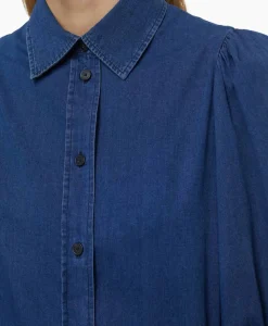 Closed Blouse Voluminous Sleeve Donker Blauw
