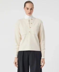 Closed Pullover Crew Neck Henley Beige