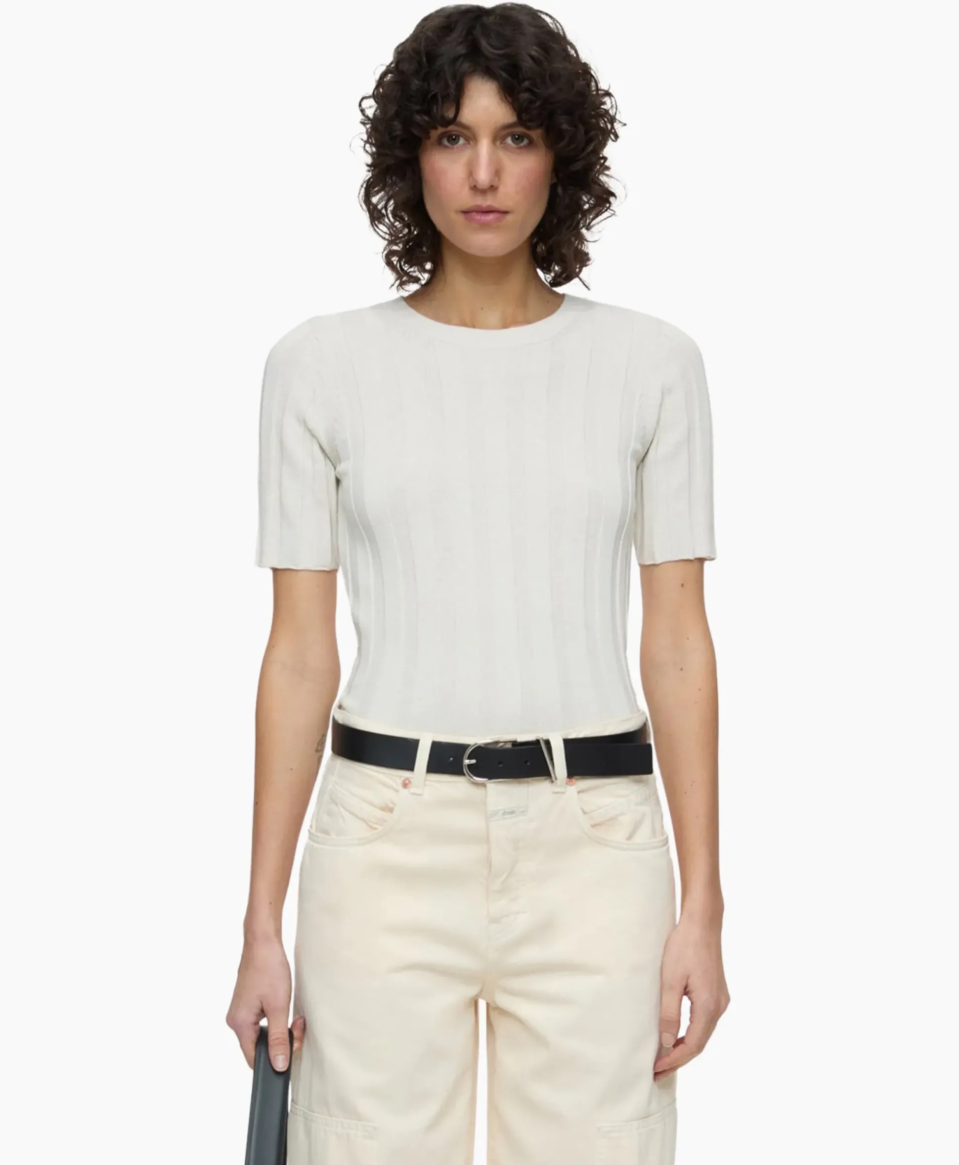 Closed Top Crew Neck Short Sleeve Ecru