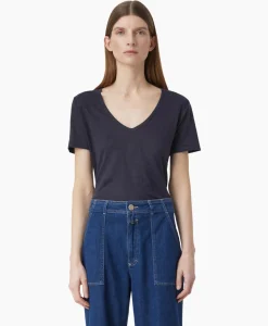 Closed T-Shirt Korte Mouw V-Neck Blauw