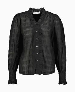 Co'Couture T-Shirt Korte Mouw Structurecc Line Frill Zwart