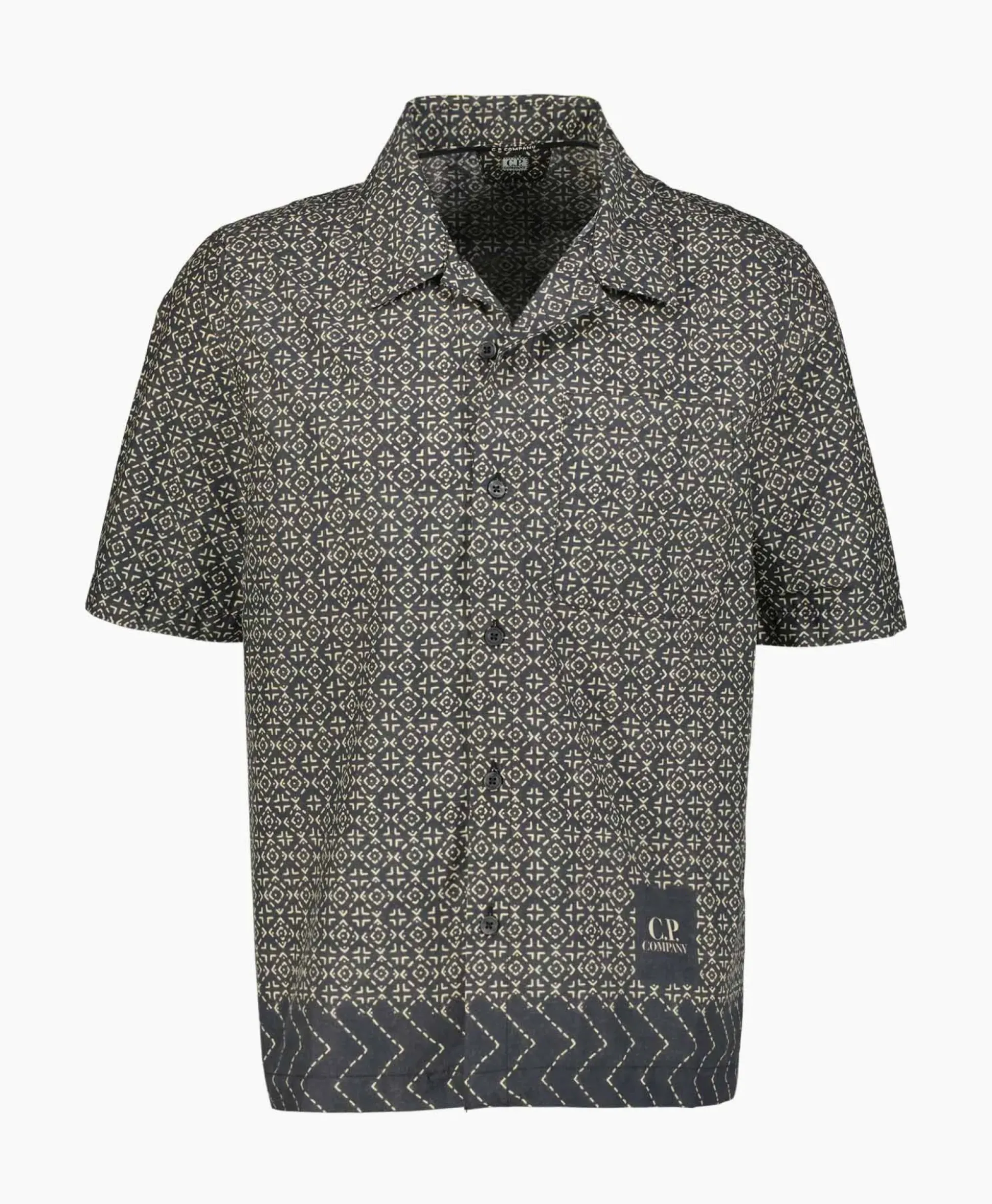 Cp Company Overhemd Popeline Baja Print Zwart