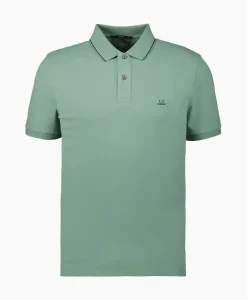 Cp Company Polo Stretch Piquet Striped Collar Licht Groen