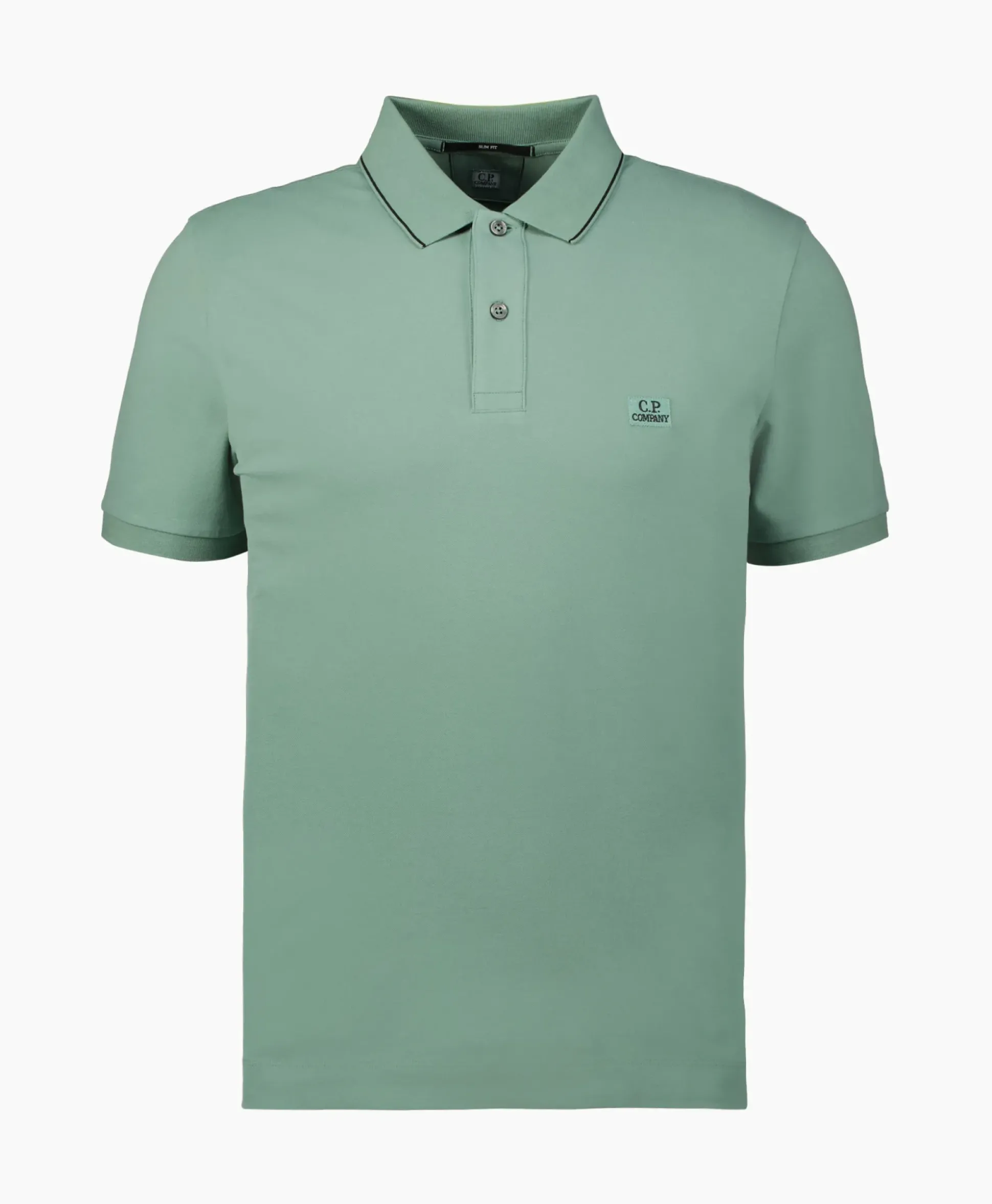 Cp Company Polo Stretch Piquet Striped Collar Licht Groen