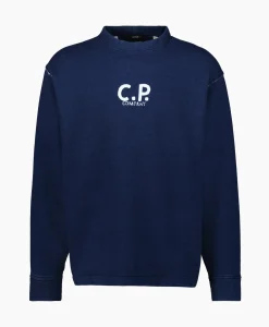Cp Company Sweater Indigo Fleece Blauw