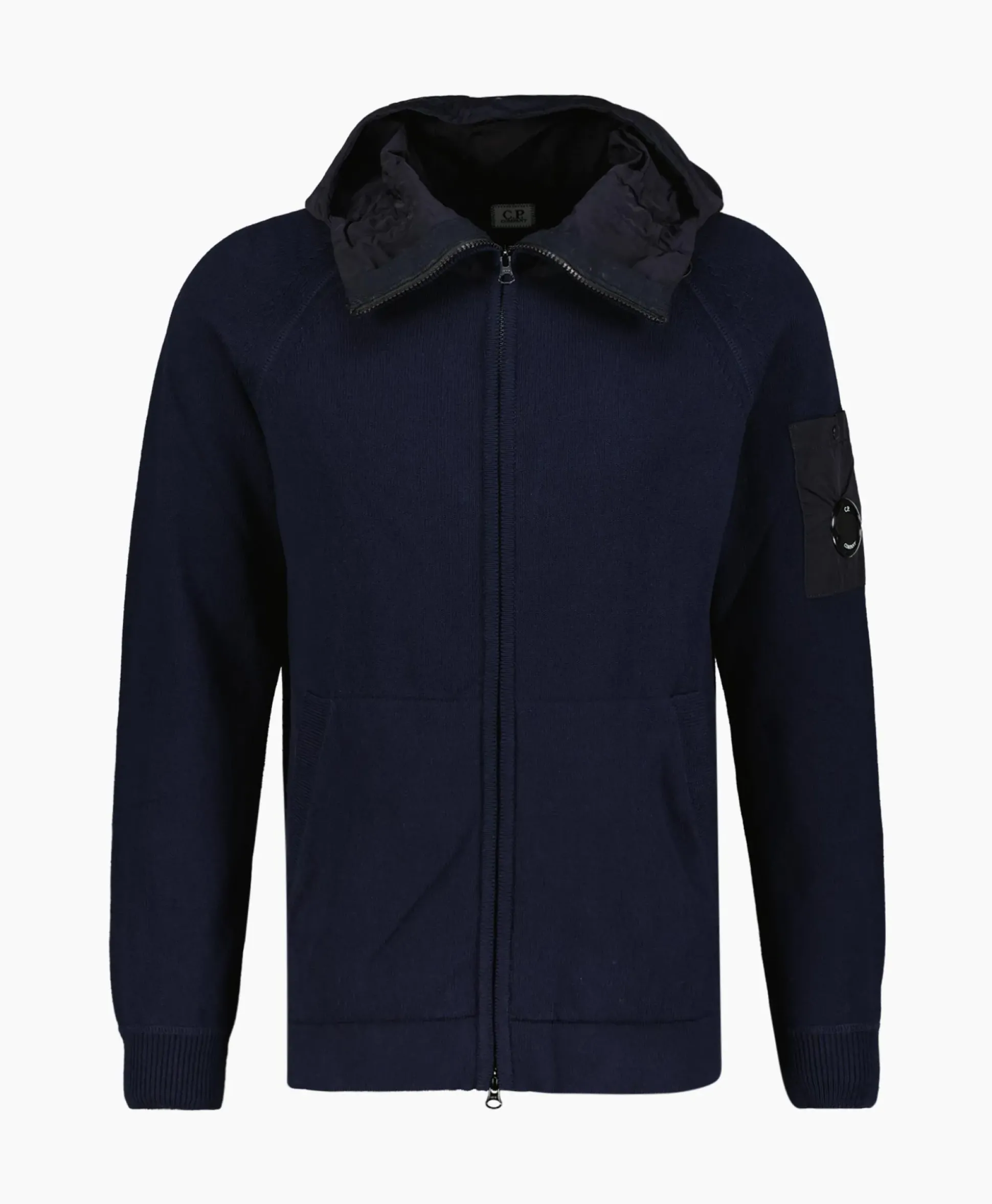 Cp Company Vest Cotton Mixed Hooded Knit Donker Blauw