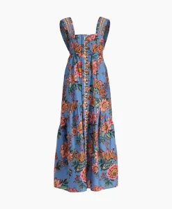Farm Rio Maxi Jurk Wonderful Bouquet Blue Sleeveless Blauw