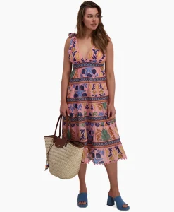 Farm Rio Midi Jurk Seashell Tapestry Pink Rose