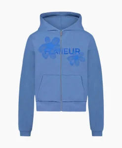 Flaneur Hoodie Floral Watercolor Zip Up Blauw
