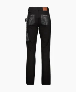 Flaneur Jeans Carpenter Straight With Leather Patches Zwart