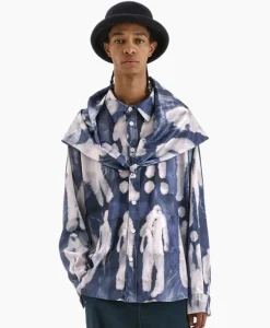 Flaneur Overshirt Character Silk Hooded Blauw