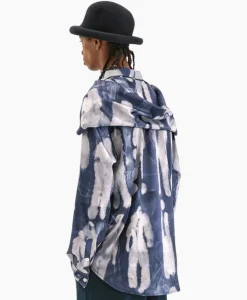 Flaneur Overshirt Character Silk Hooded Blauw