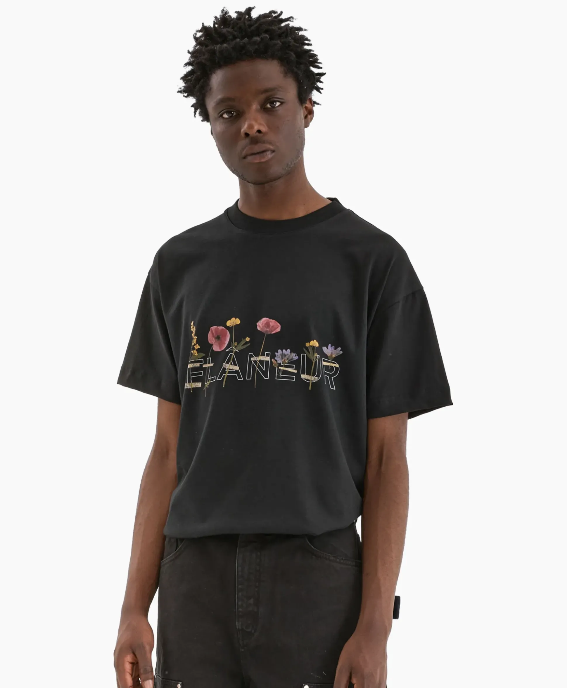 Flaneur T-Shirt Korte Mouw Botanical Zwart