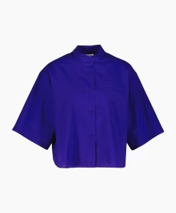 Forte_Forte Blouse Bci Cotton Popeline Half Sleeves Paars