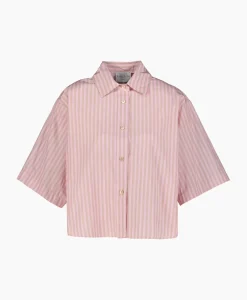 Forte_Forte Blouse Chic Striped Taffetas Half Sleeves Boxy Rose