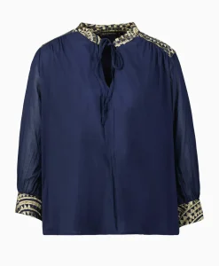 Greek Archaic Kori Blouse All Over Drawstrings Donker Blauw