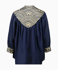 Greek Archaic Kori Blouse All Over Drawstrings Donker Blauw