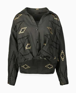 Greek Archaic Kori Blouse Wrap Zig Zag Khaki